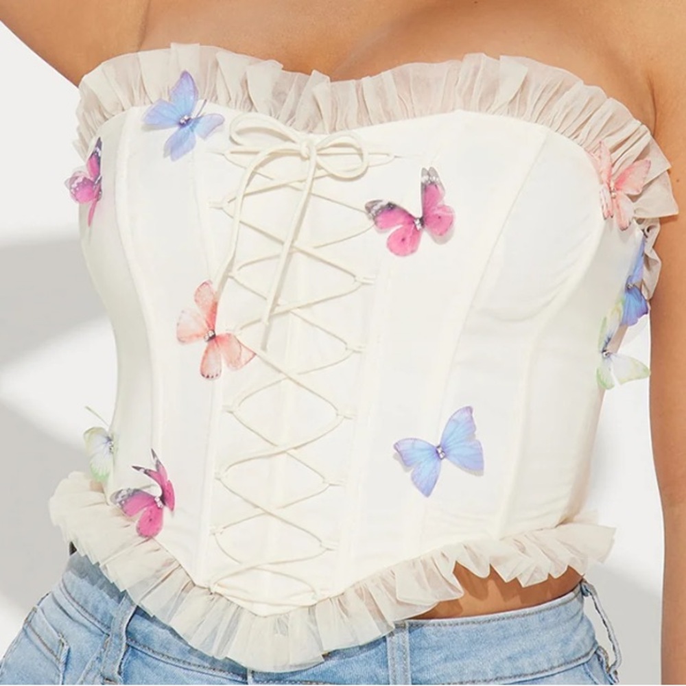 Mariposa Mesh Corset Top - Cream